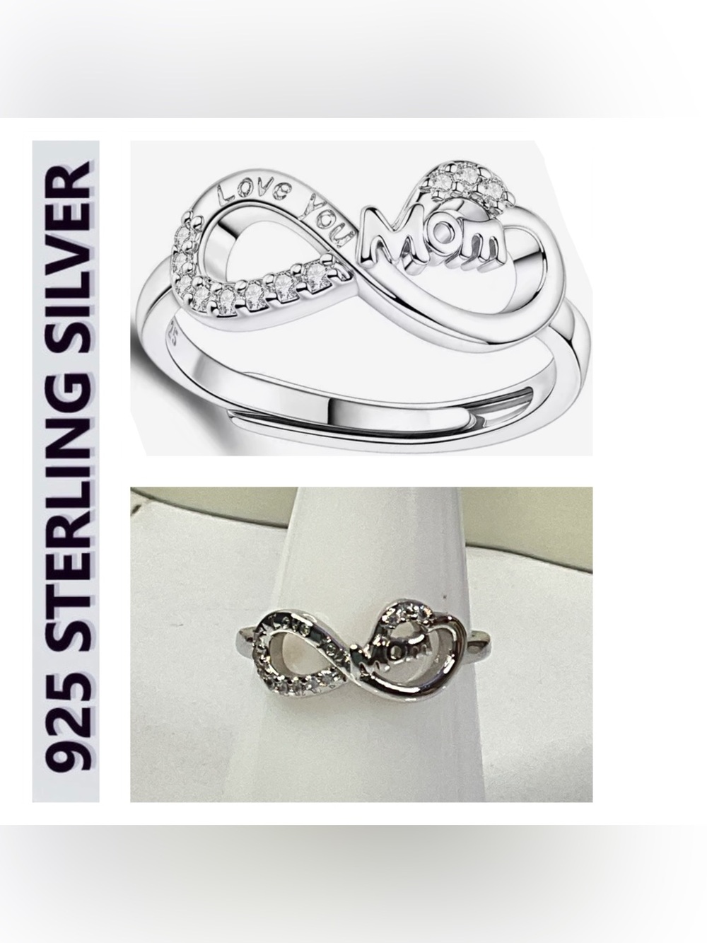 🌟🌟 S925 Sterling Silver Love You Mom Infinity Ring